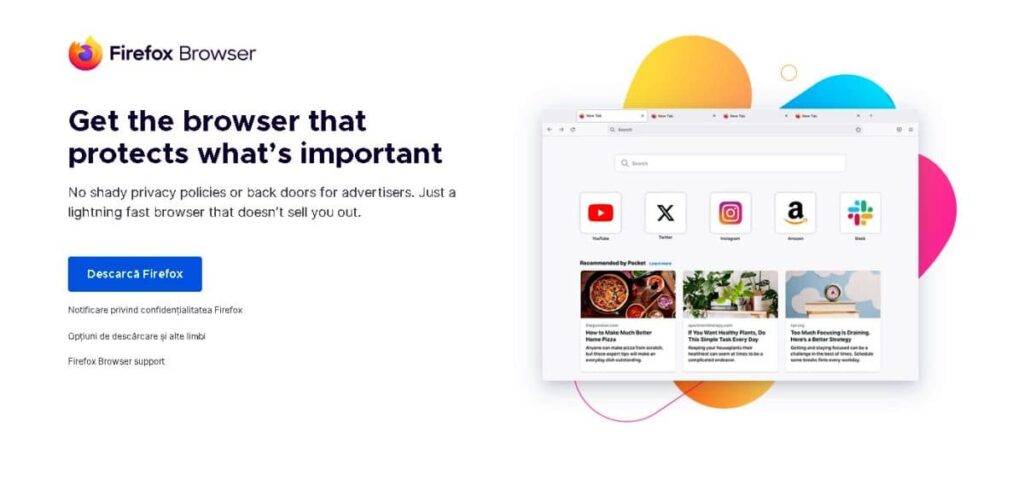 Observati cata eficienta si aerisire este la browserul Firefox, regula treimii induce un UX excelent regula treimii la browserul Firefox