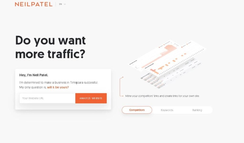 UX pentru site-ul de marketing al lui Neil Patel, simplu si eficient