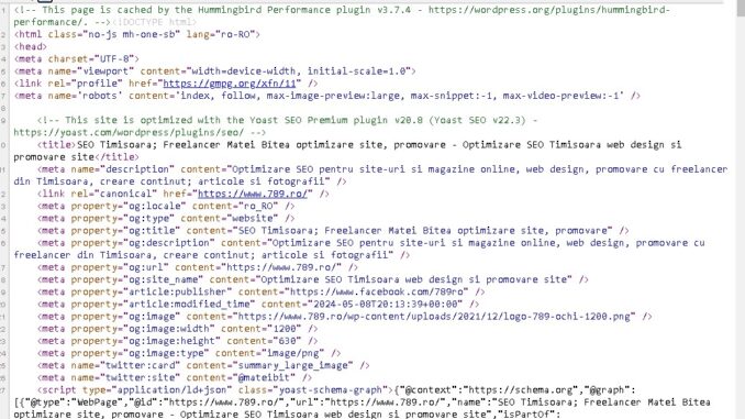cod sursa al unei pagini web