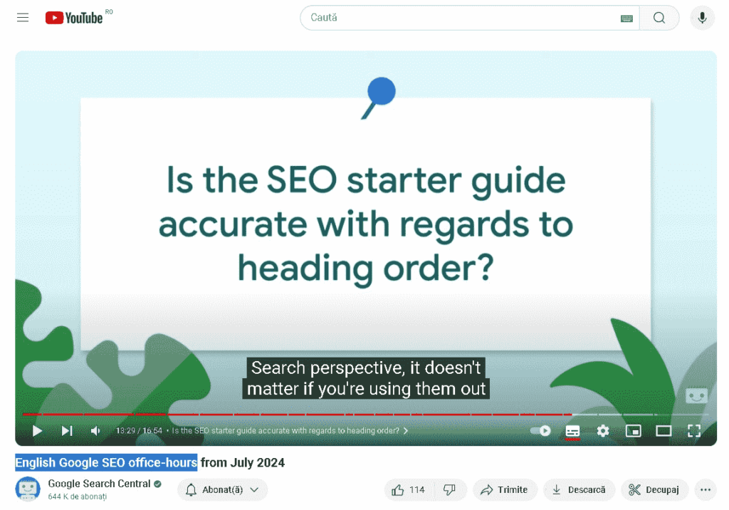 SEO Starter Guide captura de pe Youtube