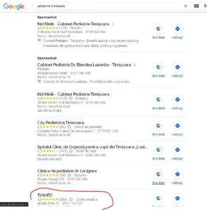 review-ul in SERP-ul Google Maps din 2025 la o clinica medicala